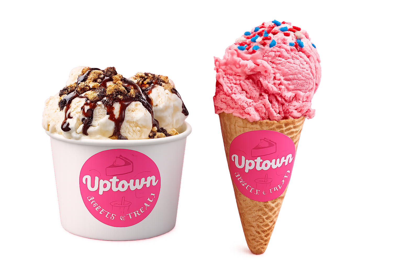 Ice cream cup and cone with UST branding