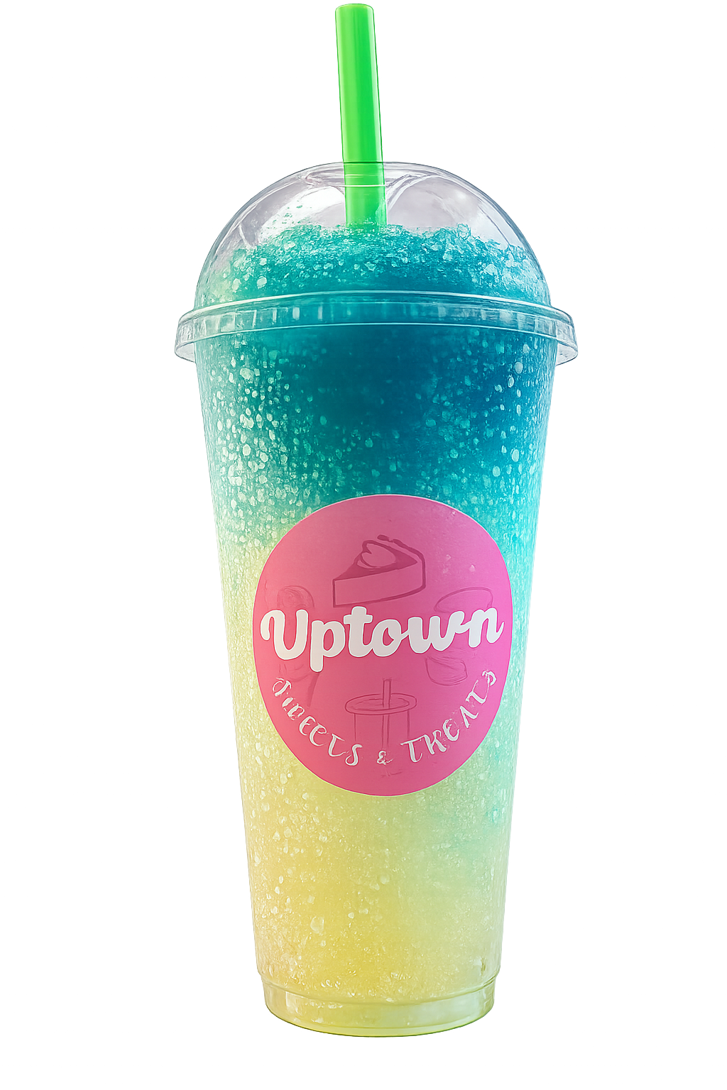 Teal to yellow gradient iced drink